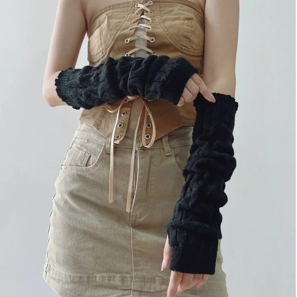 

Fashion Long Arm Warmer Gloves Cold Proof Solid Color Warm Arm Sleeve Knitted Fingerless Gloves Autumn Winter
