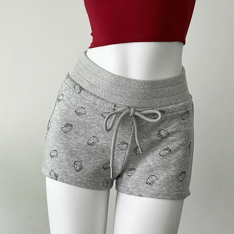 

Miniso Hello Kitty Sports Causal Hot Shorts Girls Drawstring Cartoon KT Cat Y2k Short Gray Black Sexy Harajuku Short For Women