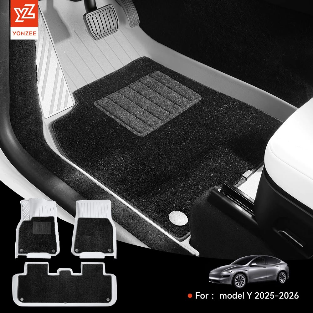 Tapete de Porta-Malas YZ TPE Branco para Tesla Model Y Juniper 2025-2026 com Pedais Metálicos Totalmente Envolventes