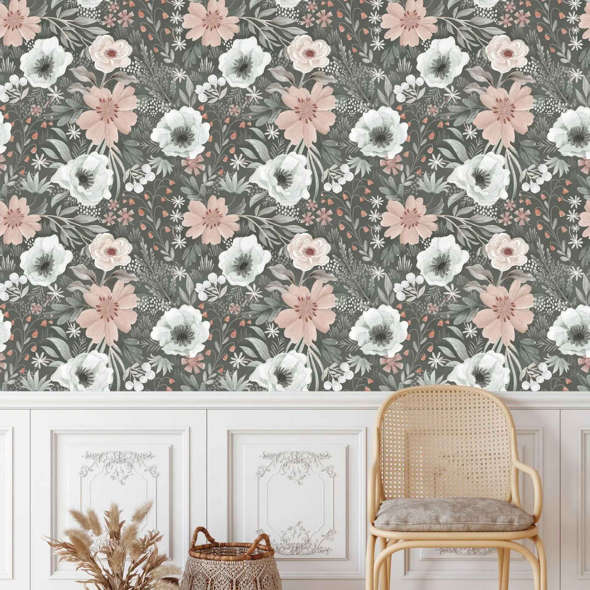 Vintage Floral Peel And Stick Wallpaper White Peony Leaf Blooming Flower Self-Adhesive Removable Contact Paper for Decoration