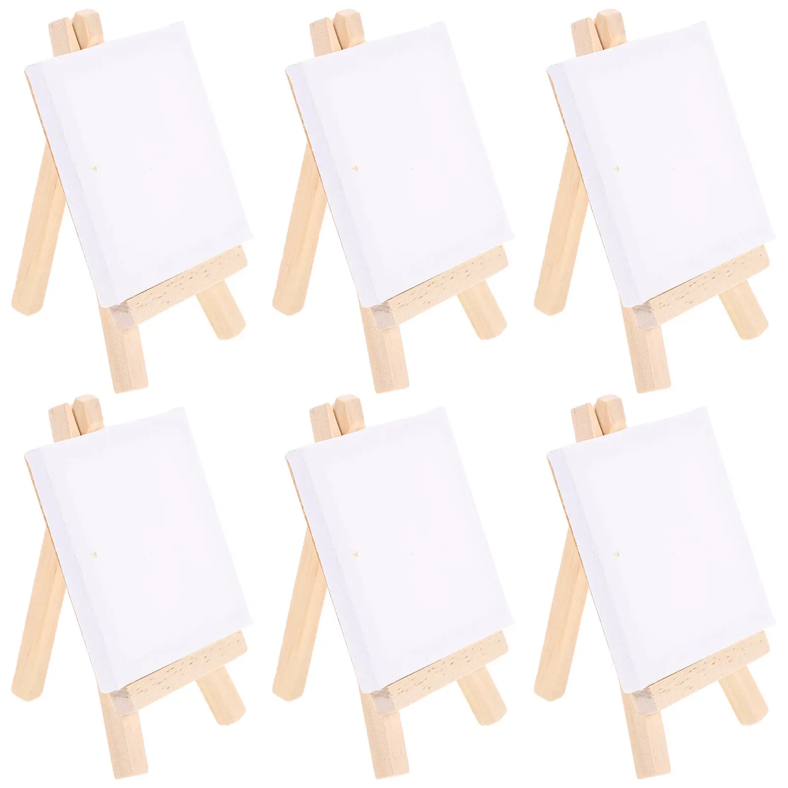 6Sets Mini Wooden Painting Easel Set with Stretched Canvas Boards for Art Craft Home Wedding Decoration Fine Art Beginners