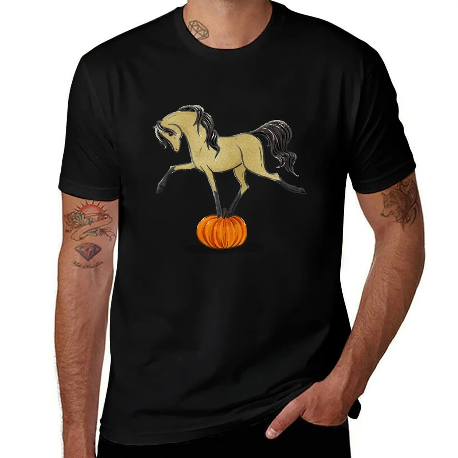 Camiseta de Hombre con Diseño de Caballo de Doma Clásica sobre Calabaza de Halloween, Camisetas de Alta Calidad, Marca de Lujo, Camiseta de Anime