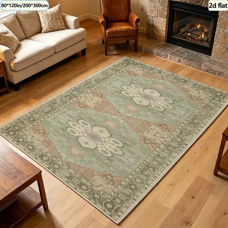 Retro Black Brown Persian Carpet Flooring Classic Medallion Square Area Rug Vintage Living Room Indoor Floor Mat