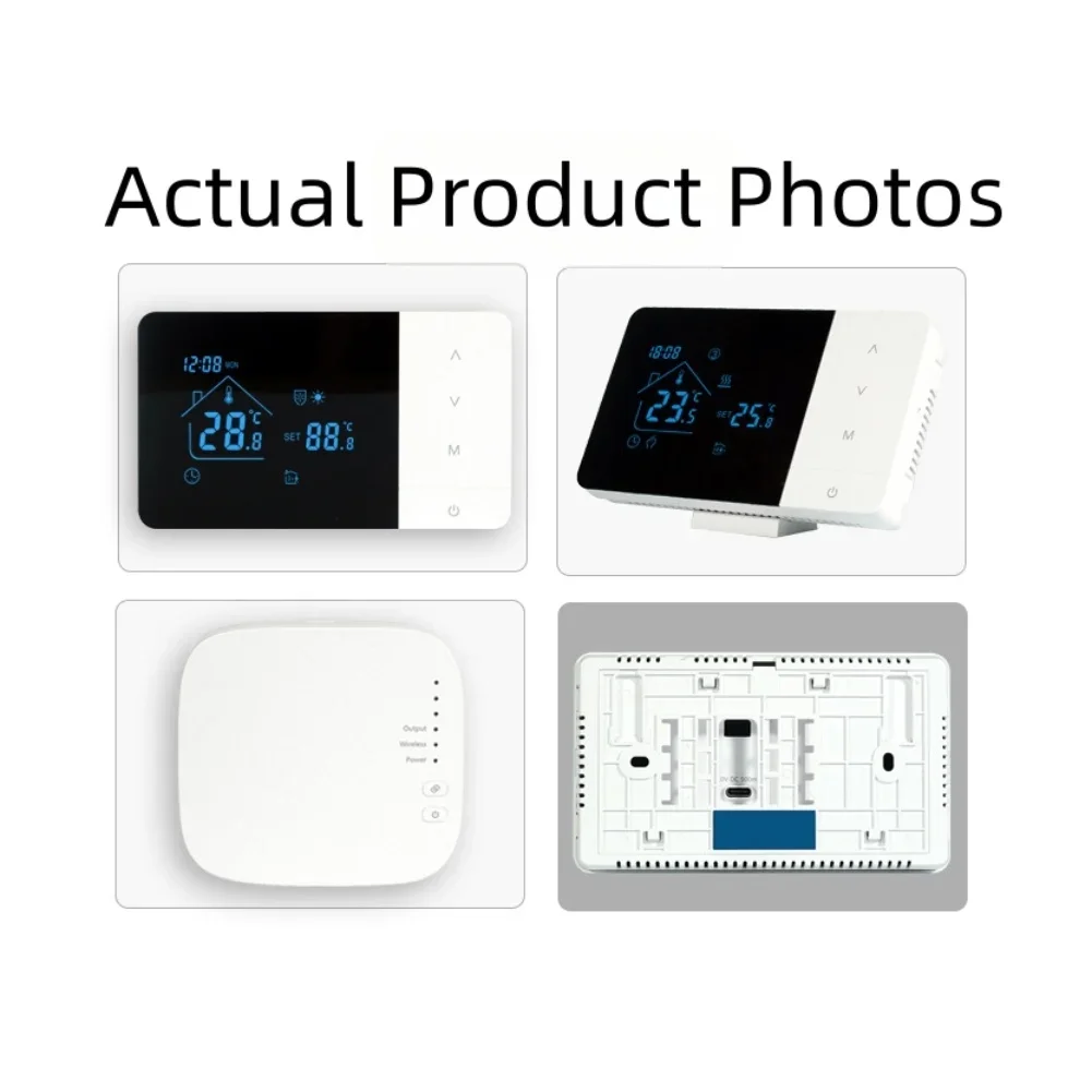 For Tuya Wireless Boiler Thermostat Heating Cooling Mode with Adjustable Temperature Voice Control and App Remote