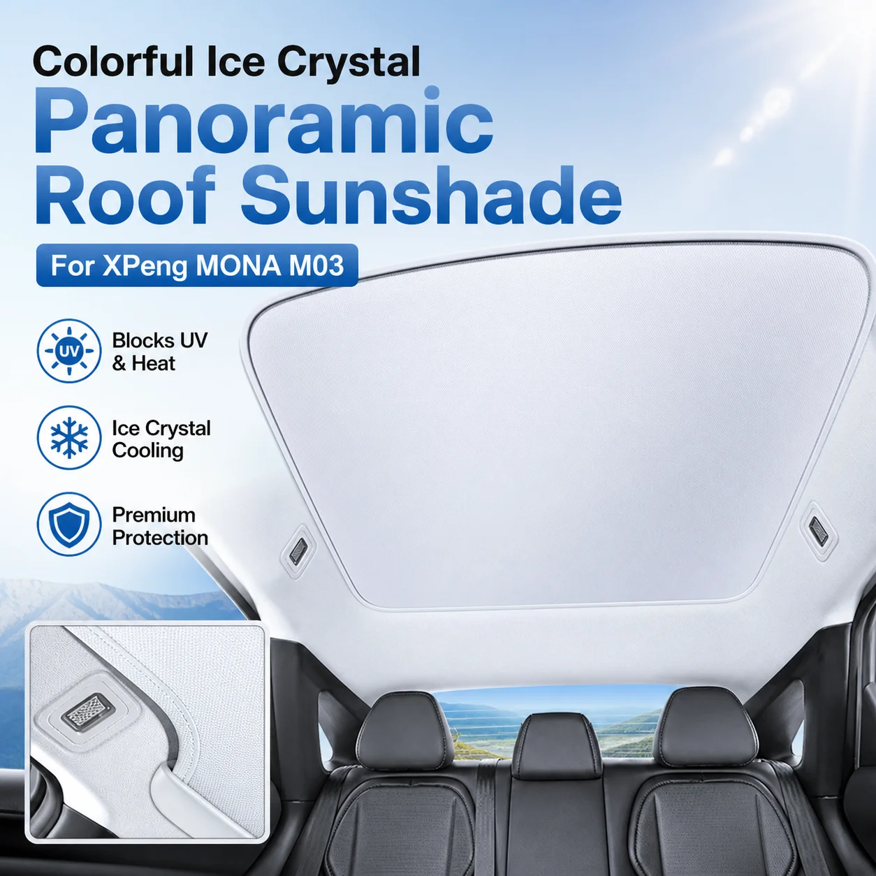 Upgraded Colorful Ice Crystal Panoramic Roof Sunshade Heat Insulation UV Protection For XPeng MONA M03 Car Accessory