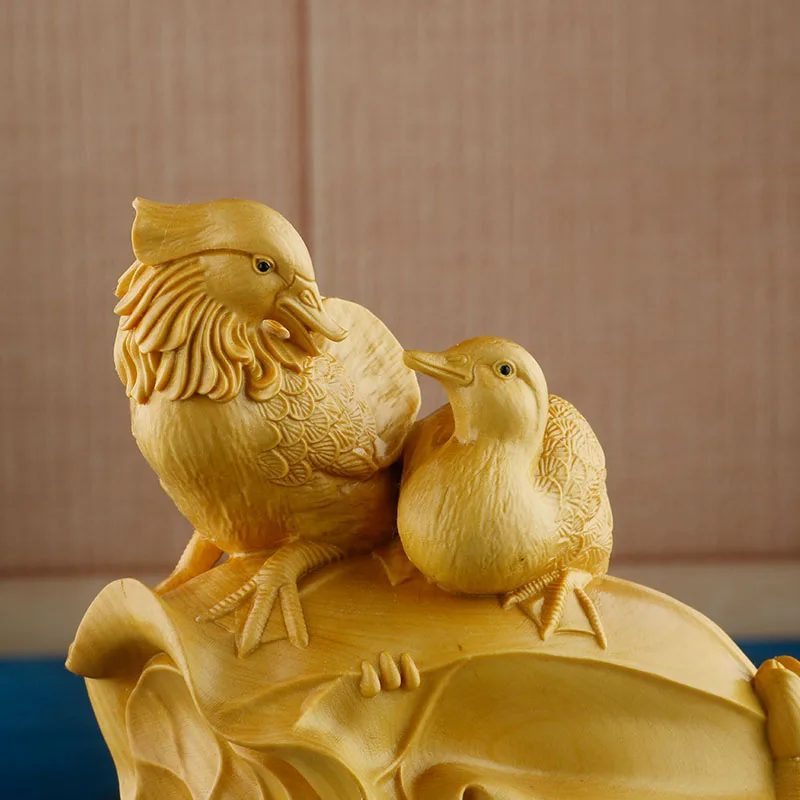 XS561- 12CM Tall Mandarin Duck on Boxwood Sculpture Pretty Bird Sweet Love Statue Home Decor