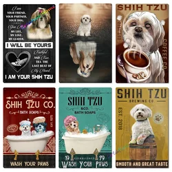 Dog Metal Tin Sign Shih Tzu Co. Bath Soap Wash Your Paws Printed Poster Bathroom Toilet Living Room Home Art Wall Decor 8X12inch