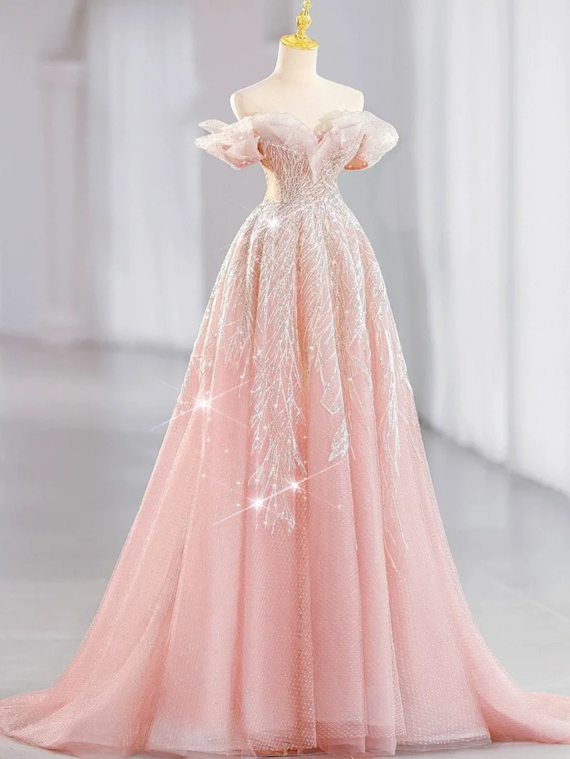 

Ele Pink Princ Sle Wedding Dr Evening Gown for Women Cusizable Engagement And Wedding Reception Dr