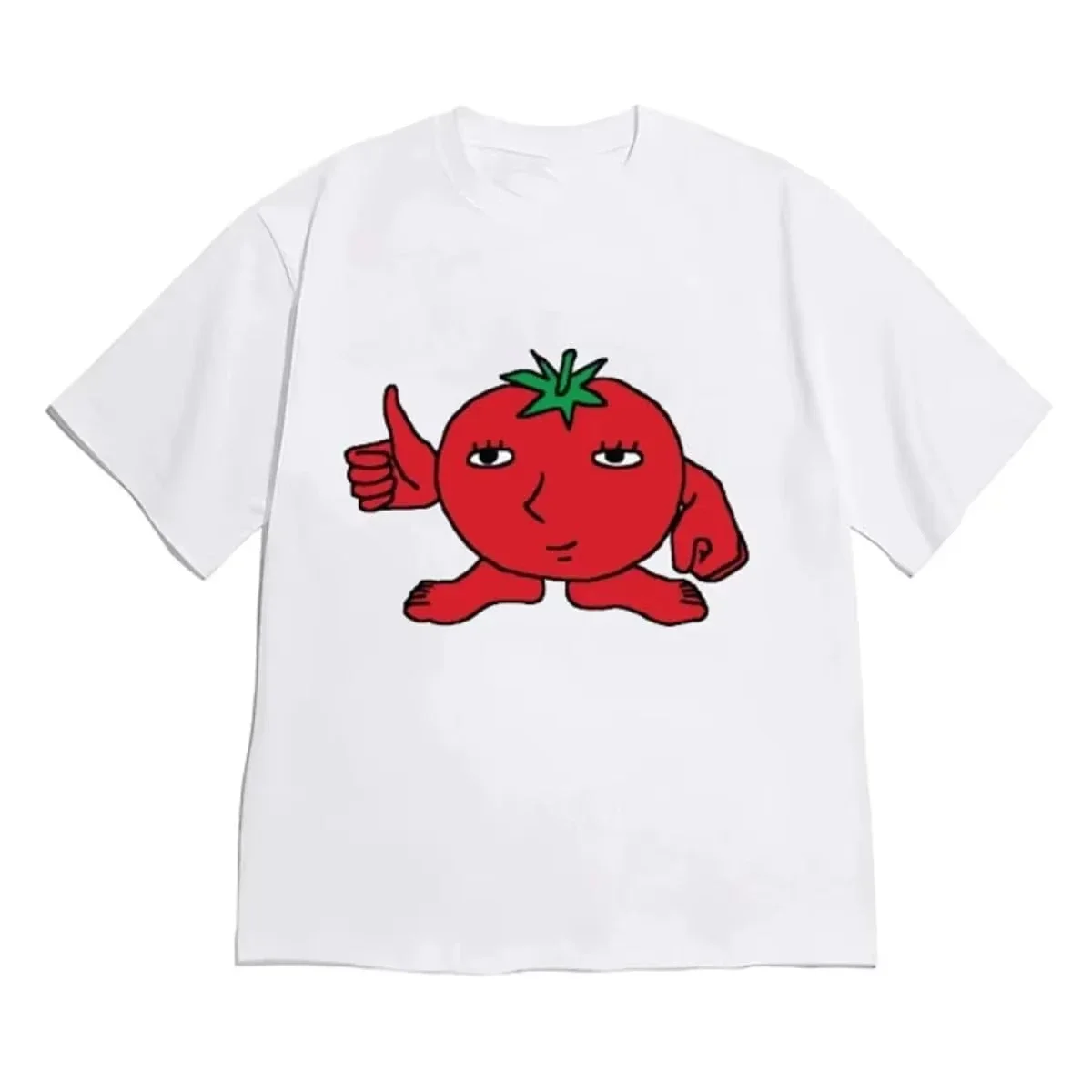 Cute Doodle Tomato Cat Korean Hangul Letter Print T Shirt Women Loose Cotton Short Sleeve Kawaii Aesthetic Harajuku Basic Tee