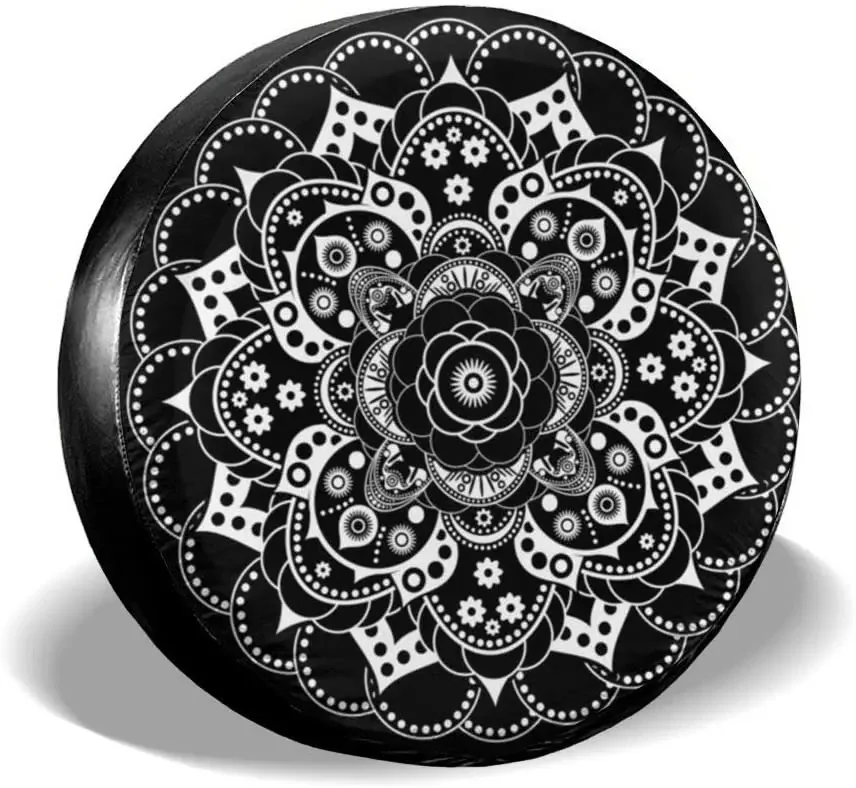 KiuLoam Tribal Ethnic Floral Mandala Pattern Spare Tire Cover Polyester Universal Sunscreen Waterproof Wheel Covers for  Tra