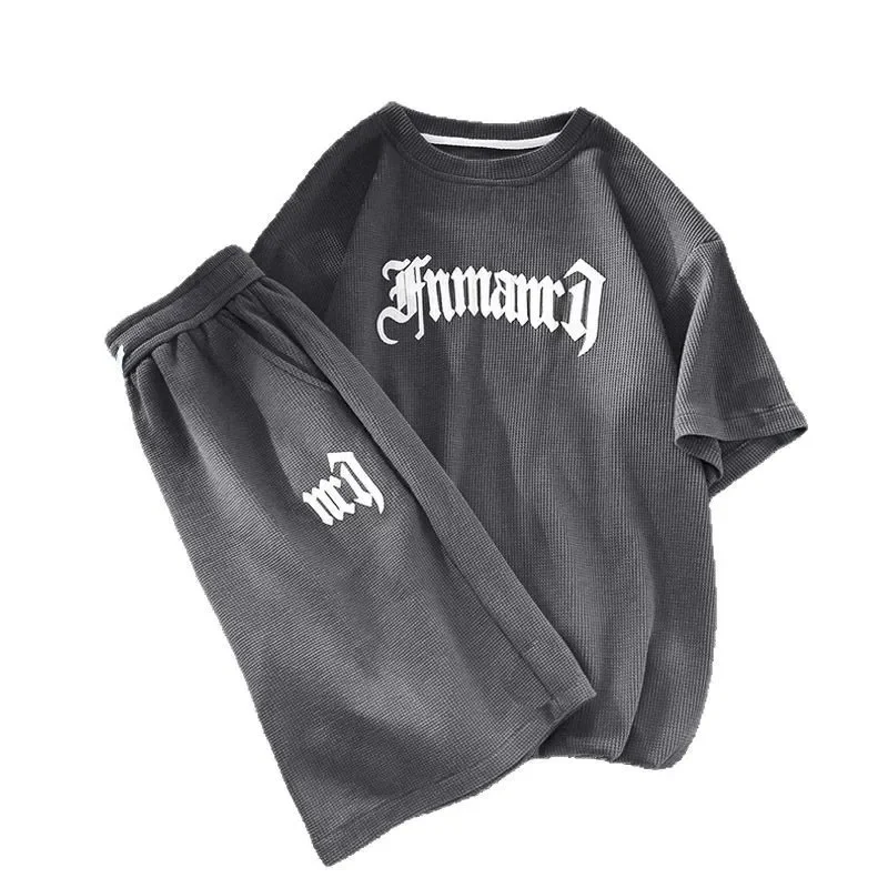 مجموعة رياضية ترفيهية بأكمام قصيرة ذات ملمس رائع من الحرير الجليدي للرجال، تي شيرت فضفاض قابل للتنفس، ملابس غير رسمية للربيع والصيف والخريف