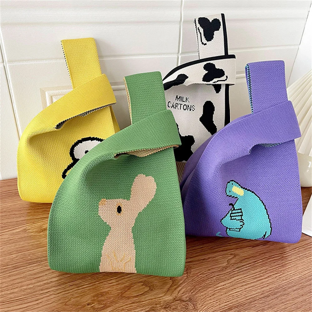 

Cute Cartoon Duck Top-handle Tote Bag Teenager Women Funny Winter Vintage Retro Rural Knitting Kawaii Stylish Green Handbag