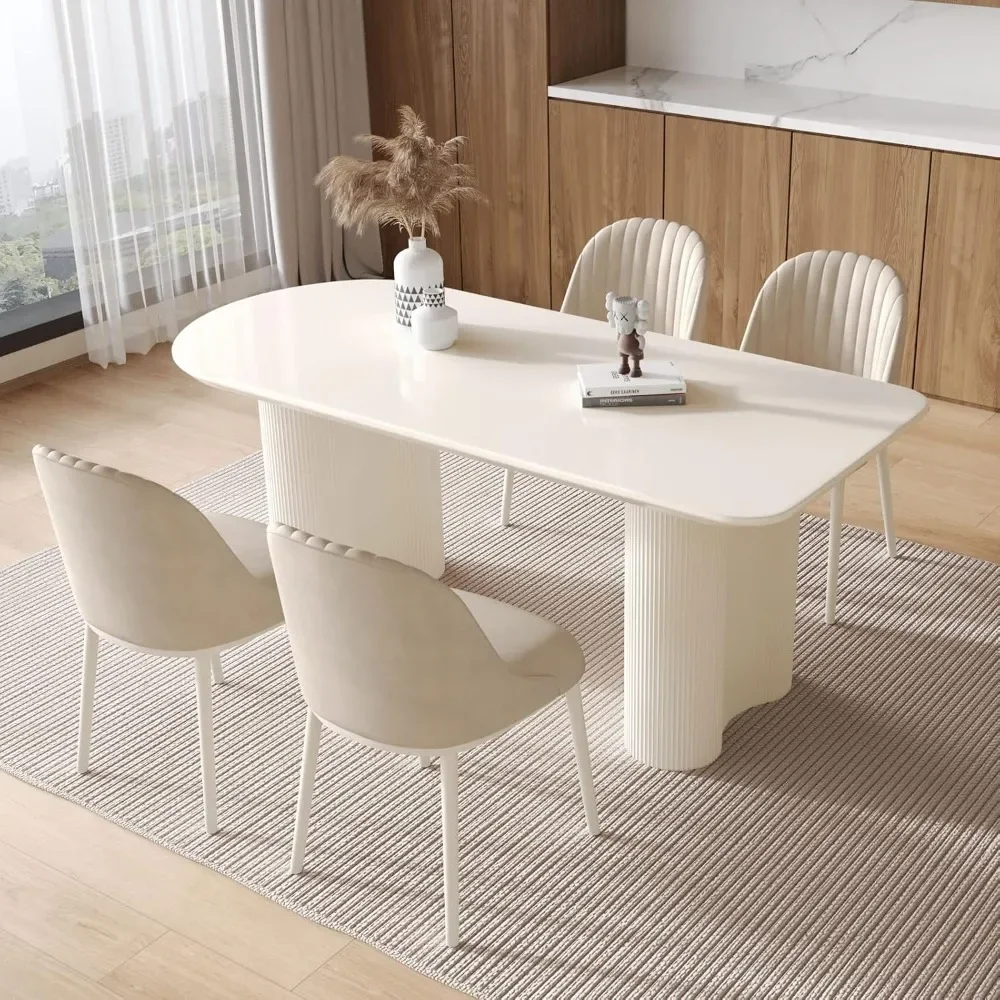 Oval Table, Accent Dining Table with Powerful Support Legs, White Table with Ripple Legs, Funky Look Easy to Match Any Home