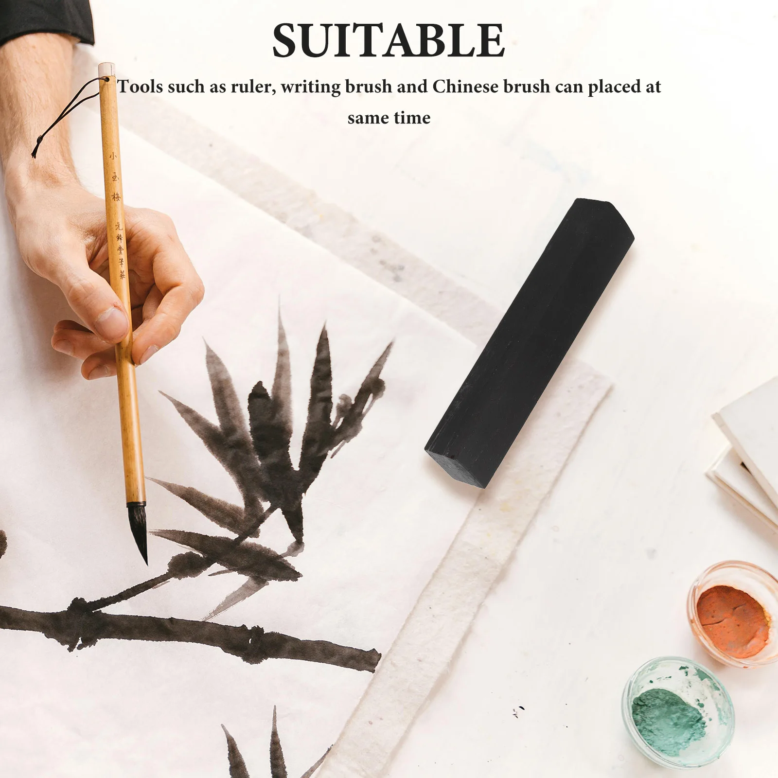 ที่ทับกระดาษไม้เนื้อแข็งลายอักษรวิจิตรจีน 2 ชิ้น ขนาด 15 ซม. ผิวเรียบ สำหรับงานศิลปะบนโต๊ะทำงาน ใช้กับพู่กันสำหรับวาดภาพด้วยหมึก