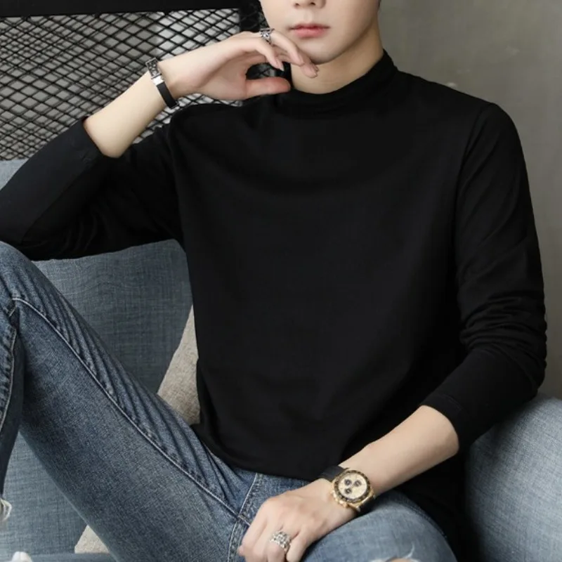 

Spring Autumn Men's Pullover Turtleneck Solid Color Long Sleeve Tee T-shirt Undershirt Fashion Vintage Office Lady Casual Tops