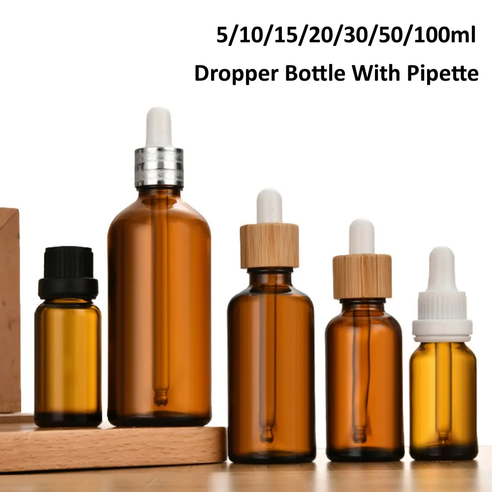 5ml-100ml Amber Glass Dropper Bottle Eye Drop Aromatherapy Esstenial Oil Bottles With Pipettes Refillable Glass Empty Bottles