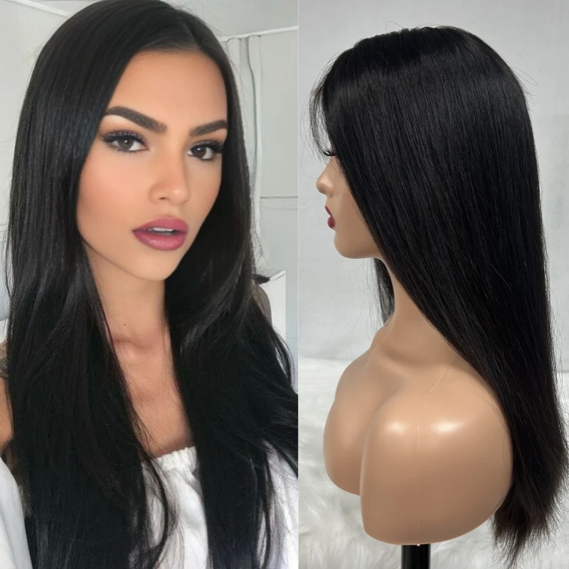 HD Lace Front Wig 100% Virgin Human Hair Natural Black Color Long Length High Density Kosher Jewish Wigs For Thinning Hair