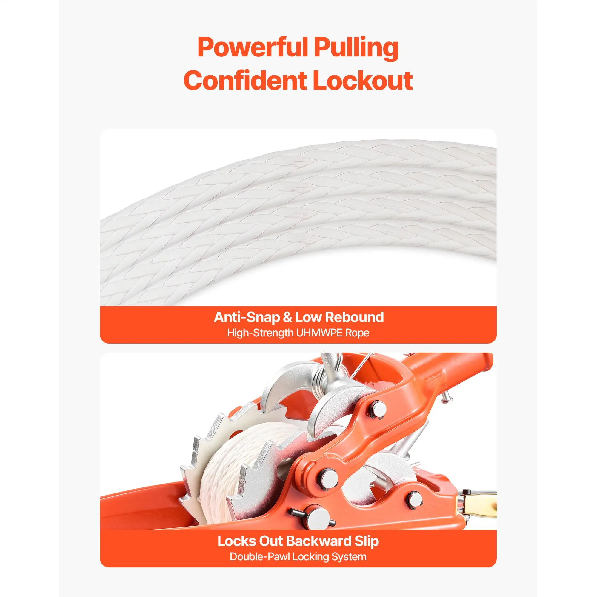 Heavy Duty Rope Puller Winch 6614 lbs Pulling Capacity with 35 ft Rope 0.3 in Diameter and 2 Hooks for tree Felling Boat Moving and Road Recovery