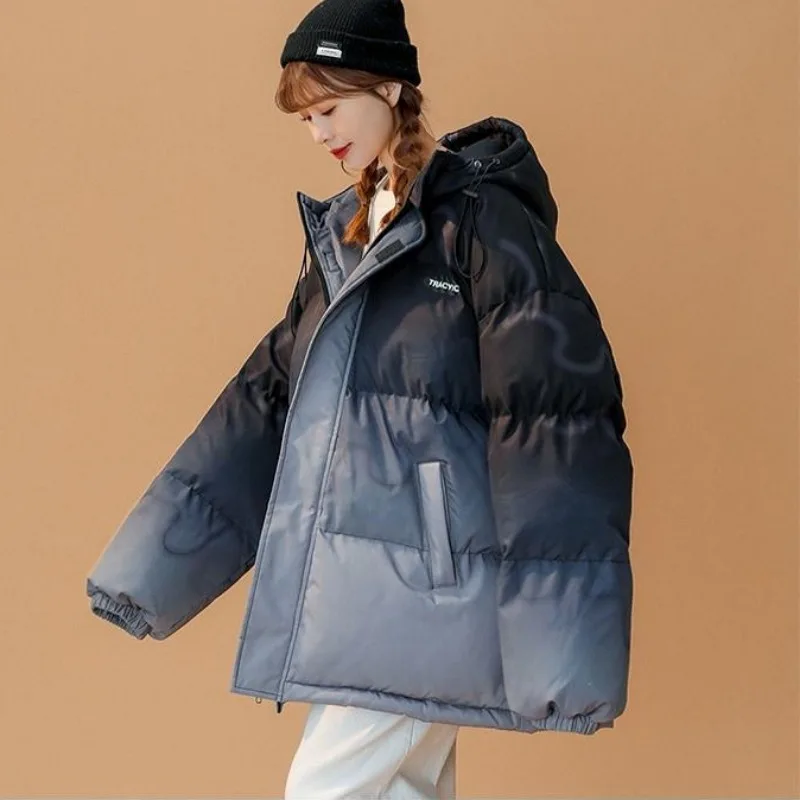 2023 New Women Cotton Coat Winter Jacket Female Gradient Oversize Parkas Sense of Design Hooded Outwear Loose Thicken Overcoat