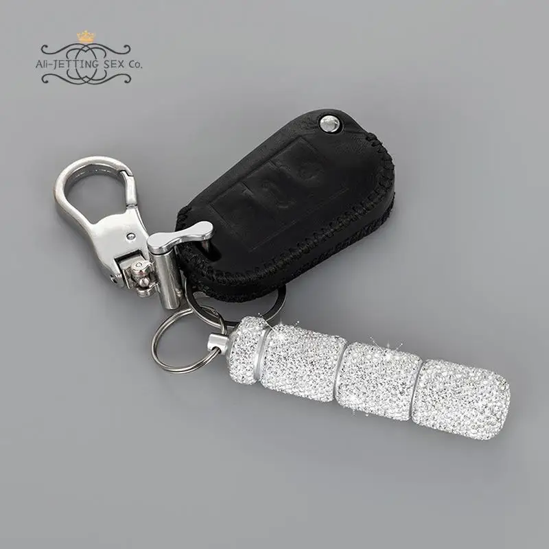 Bling Diamond Pill Case Medicine Storage Box Organizer Bottle with Keyring Portable Metal Rhinestone Pill Box for Travel