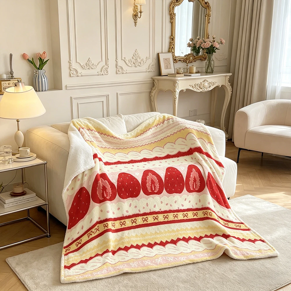 Sweet Strawberry Cake Flannel Blanket, Office Nap Shawl, Air Conditioning Blanket, Dormitory Student Lunch Break Cover Blanket