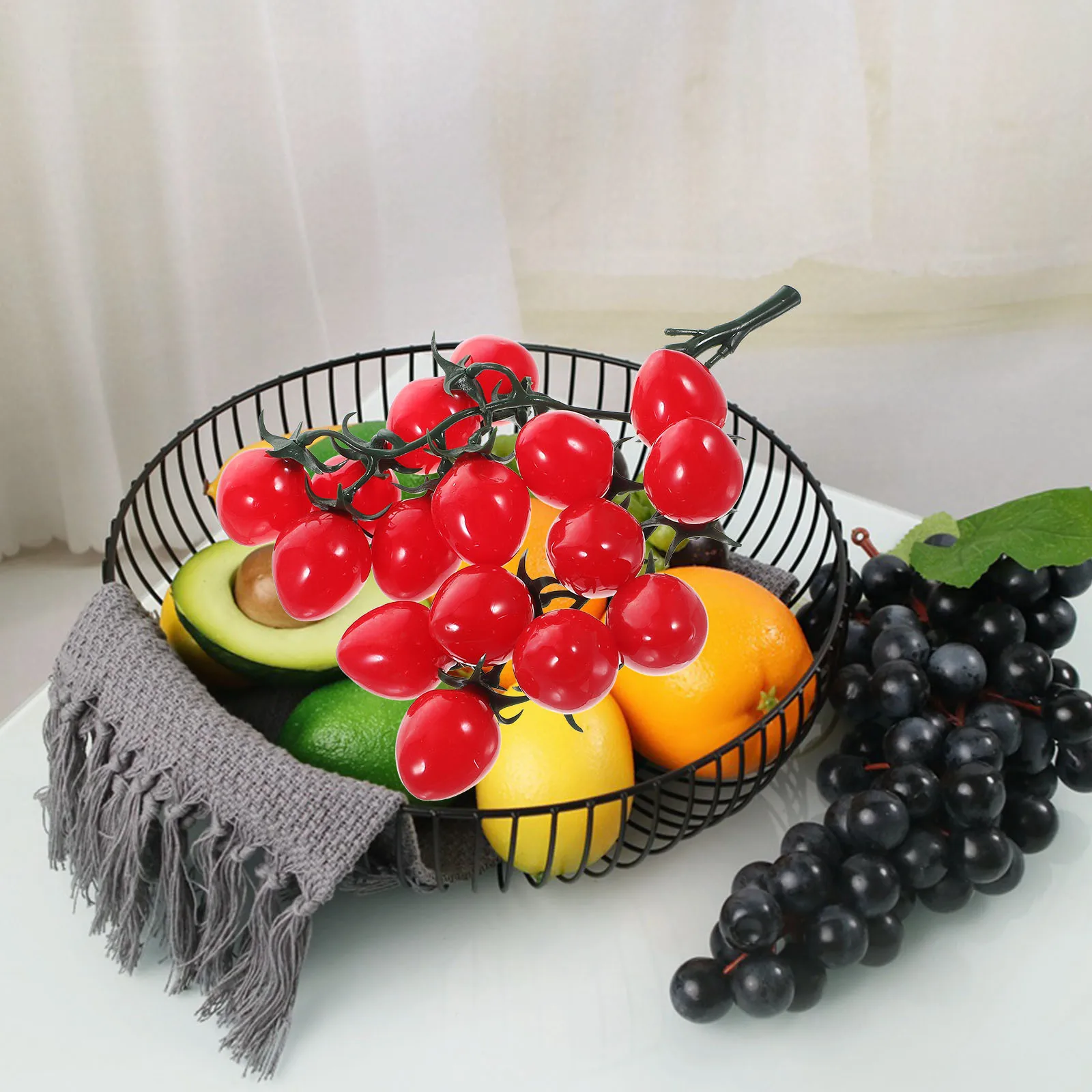 

PVC Simulated Cherry Tomatoes String Lifelike Artificial Fruit Decor Home Kitchen Party Accessories Photo Props Fake for Shop