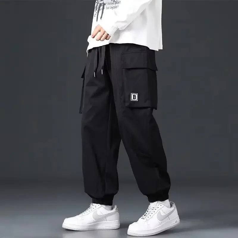 

Pop Spring Autumn Men's Pants Japan Fashion Streetwear Elastic Waist Cargo Pants Men Trend Men Clothing Pocket Joggers Pants Men