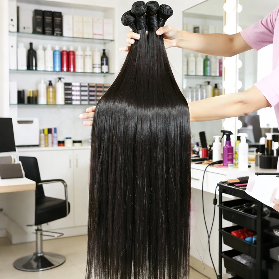 100% Human Hair 28 30 Inch Bone Straight Human Hair Bundles Deal Brazilian Virgin 1/3/4Bundles Raw Hair Extensions Natural Color