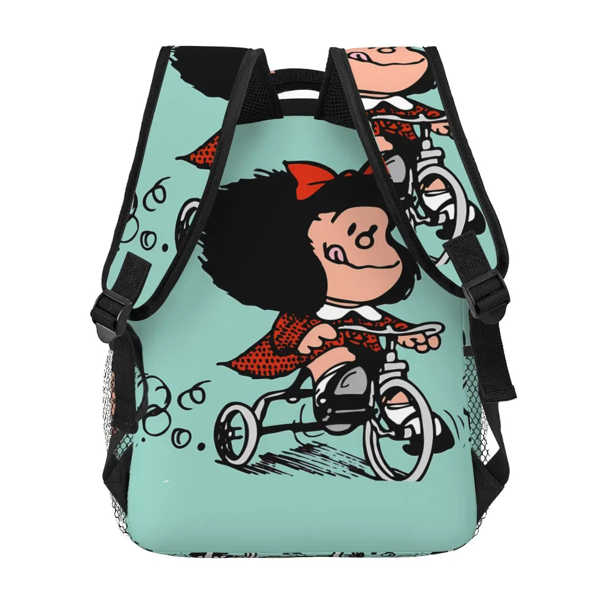 Imagem -04 - Gosta da Vida Mochila para Estudantes Bolsalas Portáteis Casuais Bolsa de Escola Anime Mafalda Presentes em Bicicleta