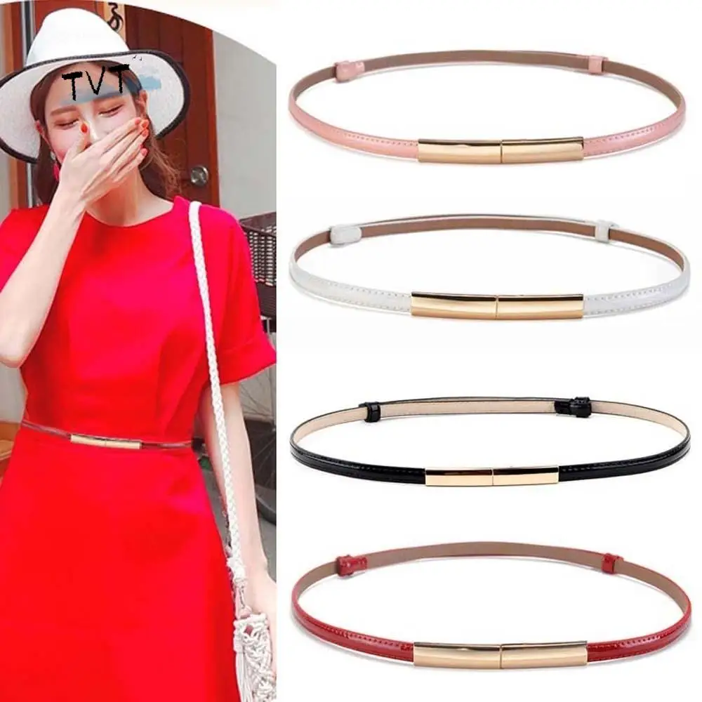 

Simple Adjustable Patent Leather Belt Solid Color Durable Thin Buckle Belt Clothes Accessories Versatile Women Waistband Girls