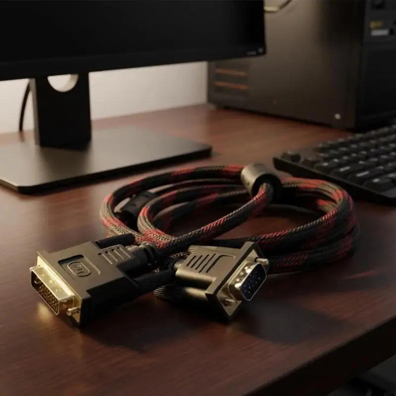Q6PA Older Screen 24+5 to VGA Cable, 1.5M 24+5 Male to VGA Male Video Cord for Desktop Display Viewing, Home Office Monitor Use
