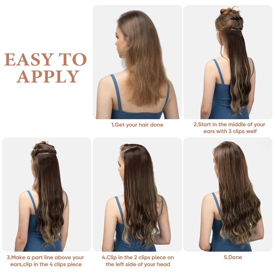 SARLA 4 piezas/set Sintético Largo Ondulado Clip en Extensiones de Cabello 22" Grueso Postizo para Mujer Marrón Rubio Negro Natural Falso Cabello 5