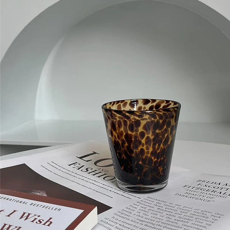 1Pc Brown Tortoise Shell Glass, Retro-Style Glass Leopard Print Cup, Medieval Cup, High-End Tea Cup and Water Cup