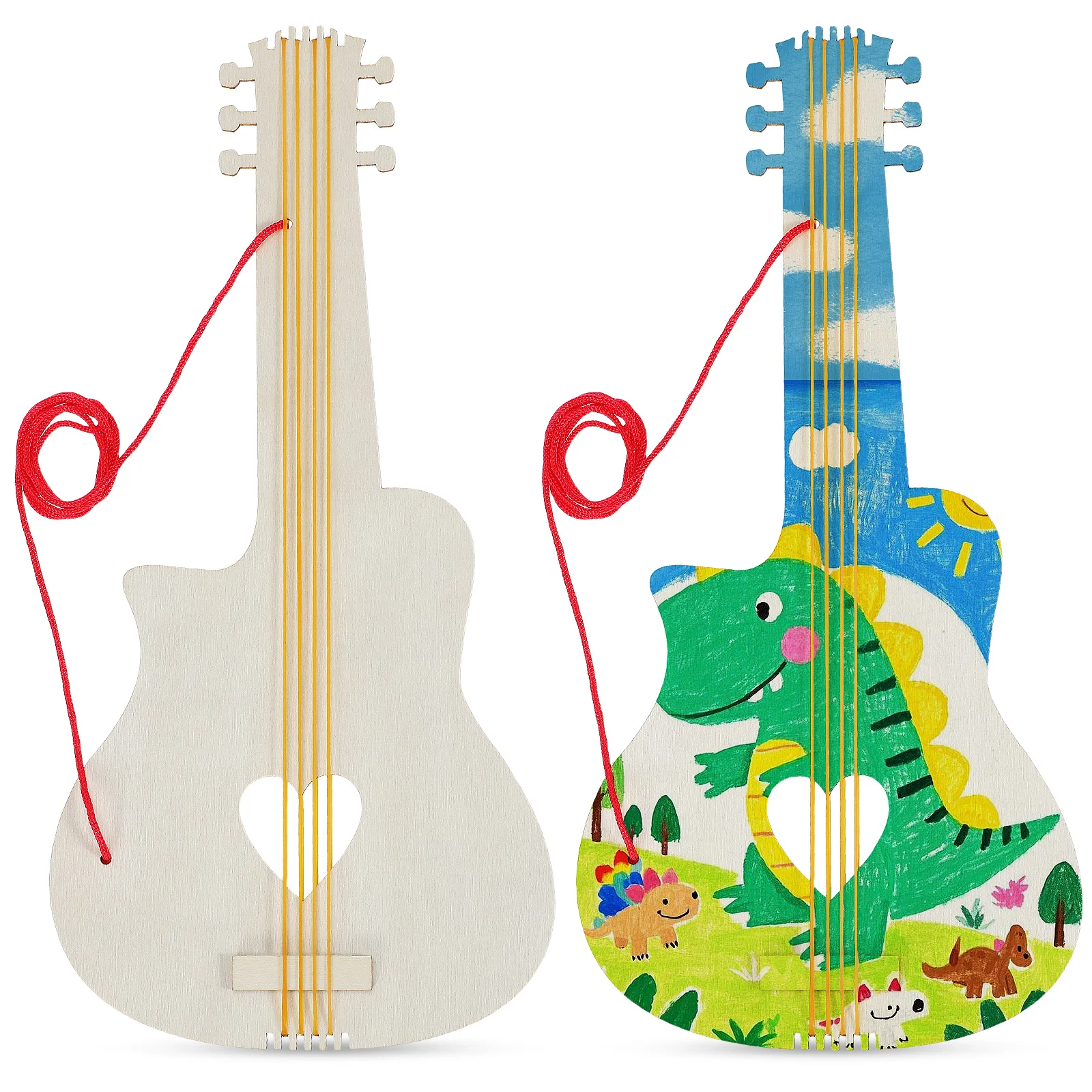 2Pcs DIY Wooden Guitar Unfinished Craft for Kids Graffiti Painting Easy Assemble DIY Painting Wooden Guitar Toy