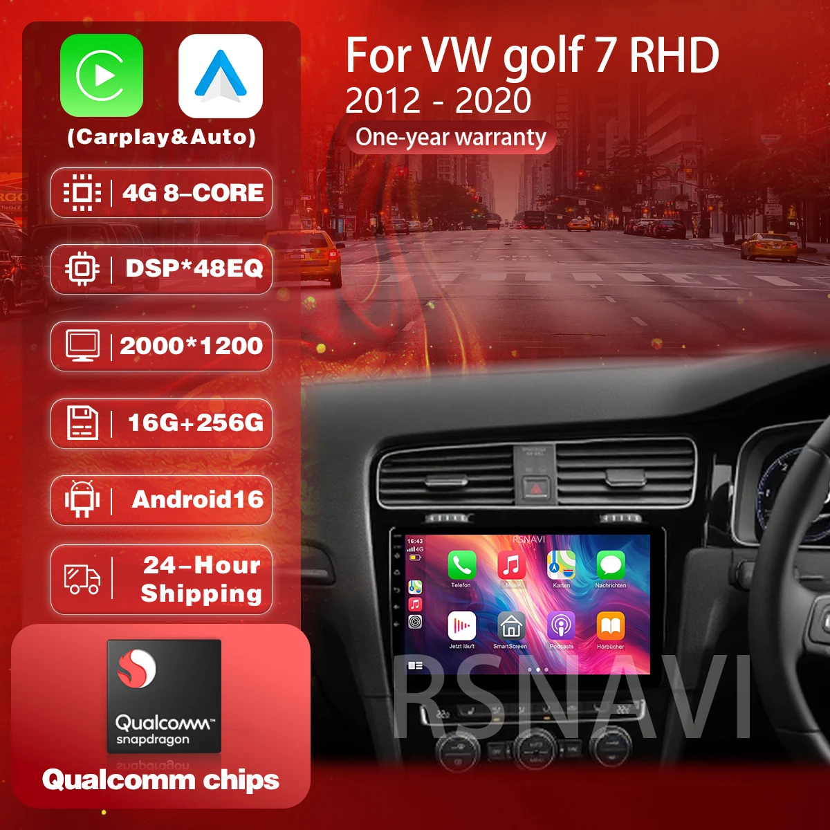 Plug and Play Android 16 Car Radio Right Hand Drive RHD Carplay Android Auto Stereo  For Volkswagen VW Golf 7 MK7 GTI 2012-2021
