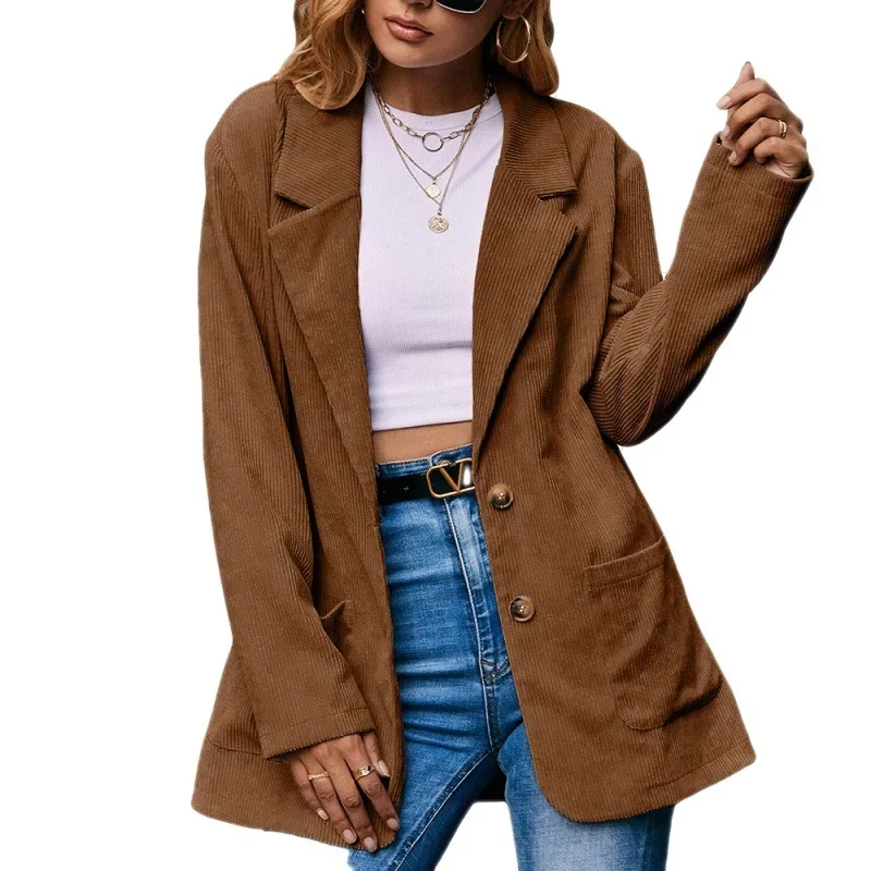 OL abbigliamento da lavoro giacca Blazer in velluto a coste minimalista trapuntata spessa dentellata 2024 nuovo autunno inverno Blazer donna formale cappotti