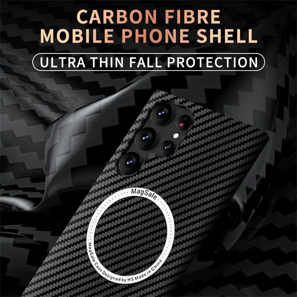 Ultra Slim Carbon Fiber Magnetic Case for Magsafe Samsung Galaxy S26 S25 S24 Ultra S23 S21 Plus S25+ S24+ Mac Safe Matte Cover