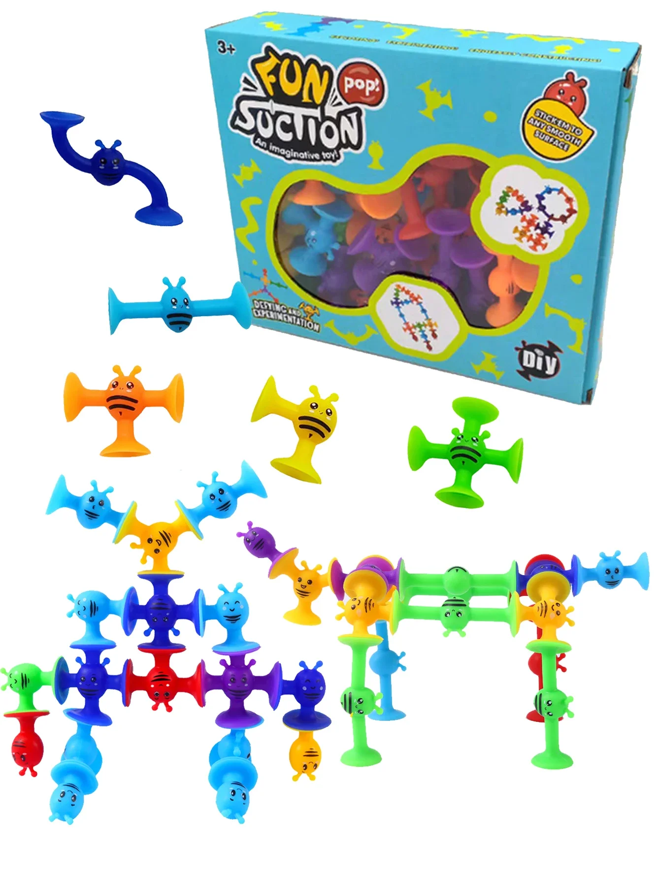 Juego de juguetes con ventosa para abejas pequeñas, bloques de construcción suaves con ventosa Pop, juego interactivo para padres e hijos, juguetes para baño con ventana