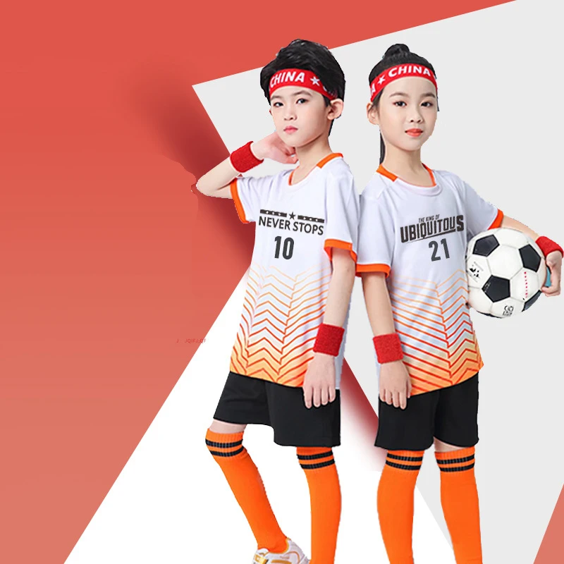 2024 New children's football uniform set printed gradual change color quick drying sports jerseys game training uniforms