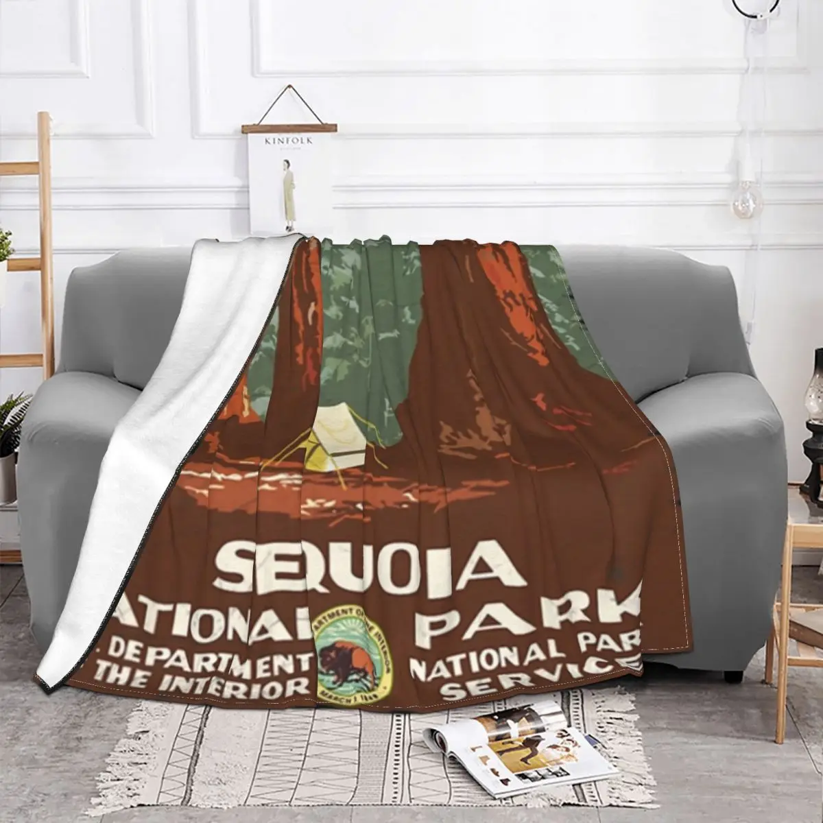 Vintage Sequoia National Park Blanket Cover art nature hiking Fleece Throw Blankets Bedding Couch Portable Lightweight Bedspread