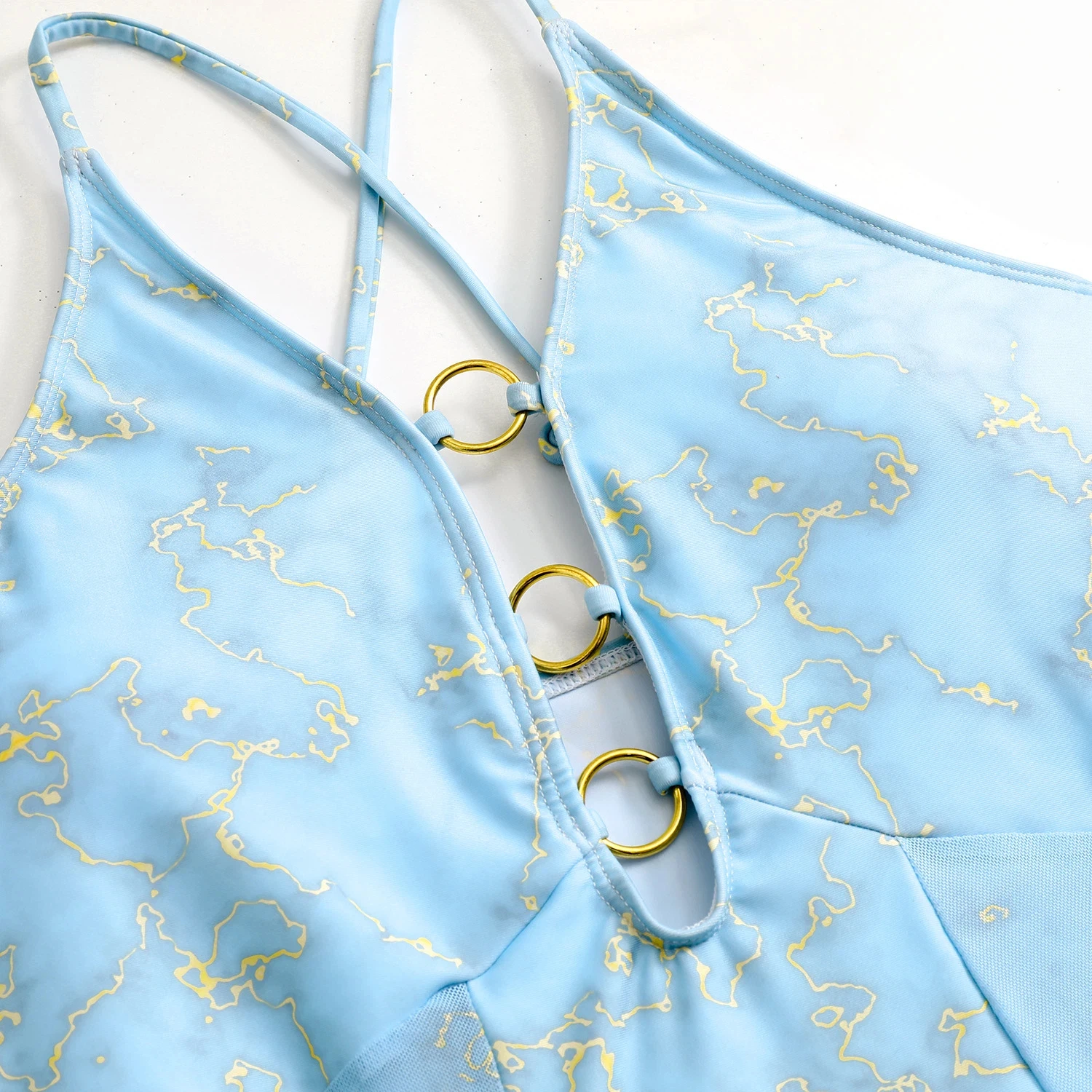 Maillot de bain une pièce Sexy pour femmes, imprimé marbre, anneau doré, contrôle du ventre, Push Up, pour la plage, les vacances, 2025