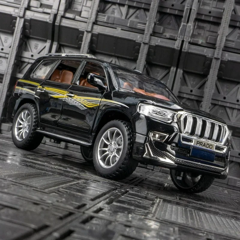 Para puertas de coche modelo de vehículo todoterreno de aleación Toyota Prado 1:24 y maletero del capó del motor se puede abrir detalles ricos mano de obra fina