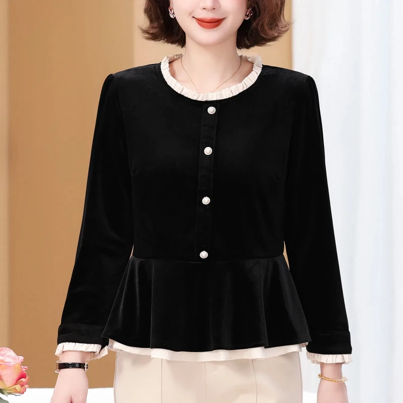 

Новая футболка с длинными рукавами для мам. Женская одежда. Стильная и универсальная рубашка с прикрытием живота и затягивающей талией.