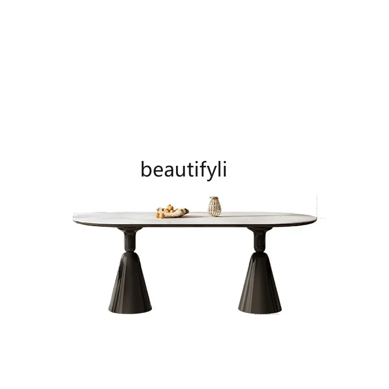 French retro rock slab dining table rectangular holy grail dining table and chairs cream style home paint dining table