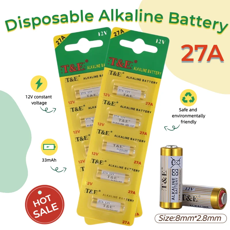 top27A 12V Alkaline Battery A27/27AE/27MN/A2/K27A Battery for Remote Control Gamepad Doorbell Toys Car Key Calculator Watches