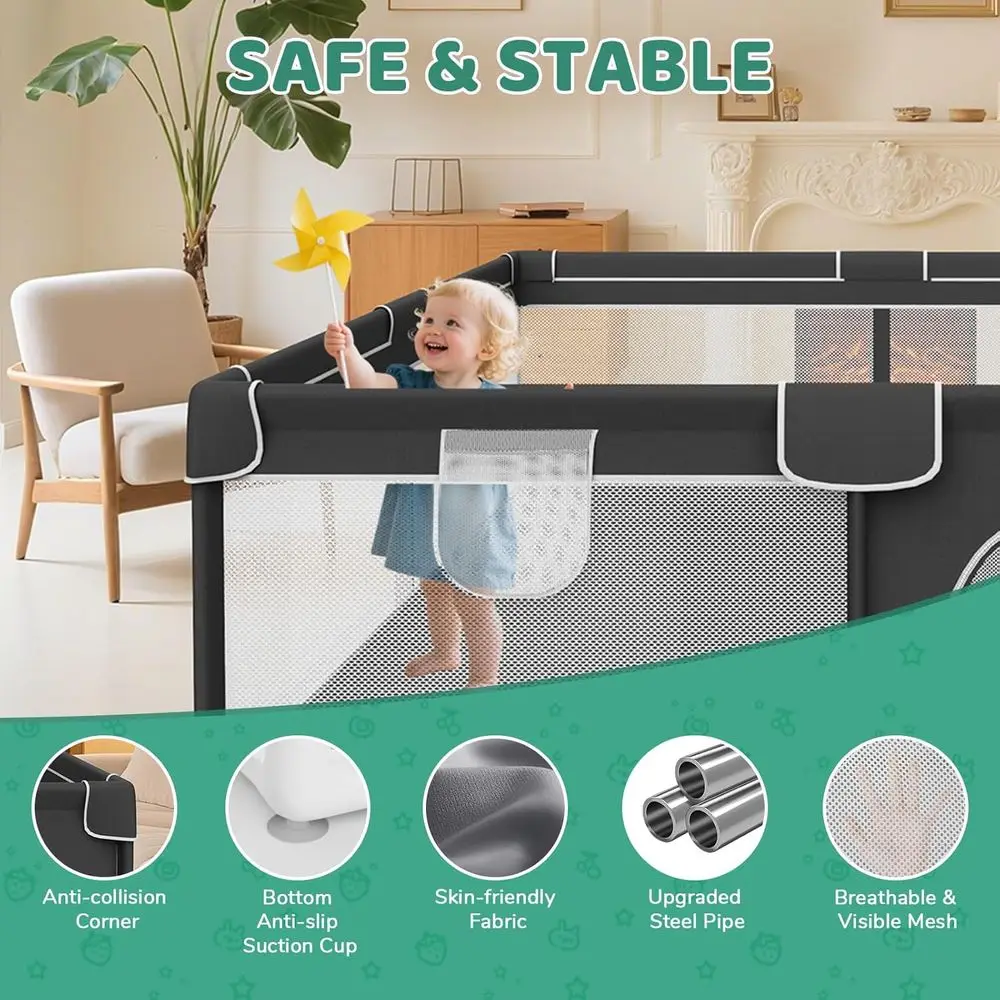 روضة أطفال كبيرة جدًا مقاس 64 × 64 - داخلية/خارجية مع شبكة مسامية وباب بسحاب، أسود