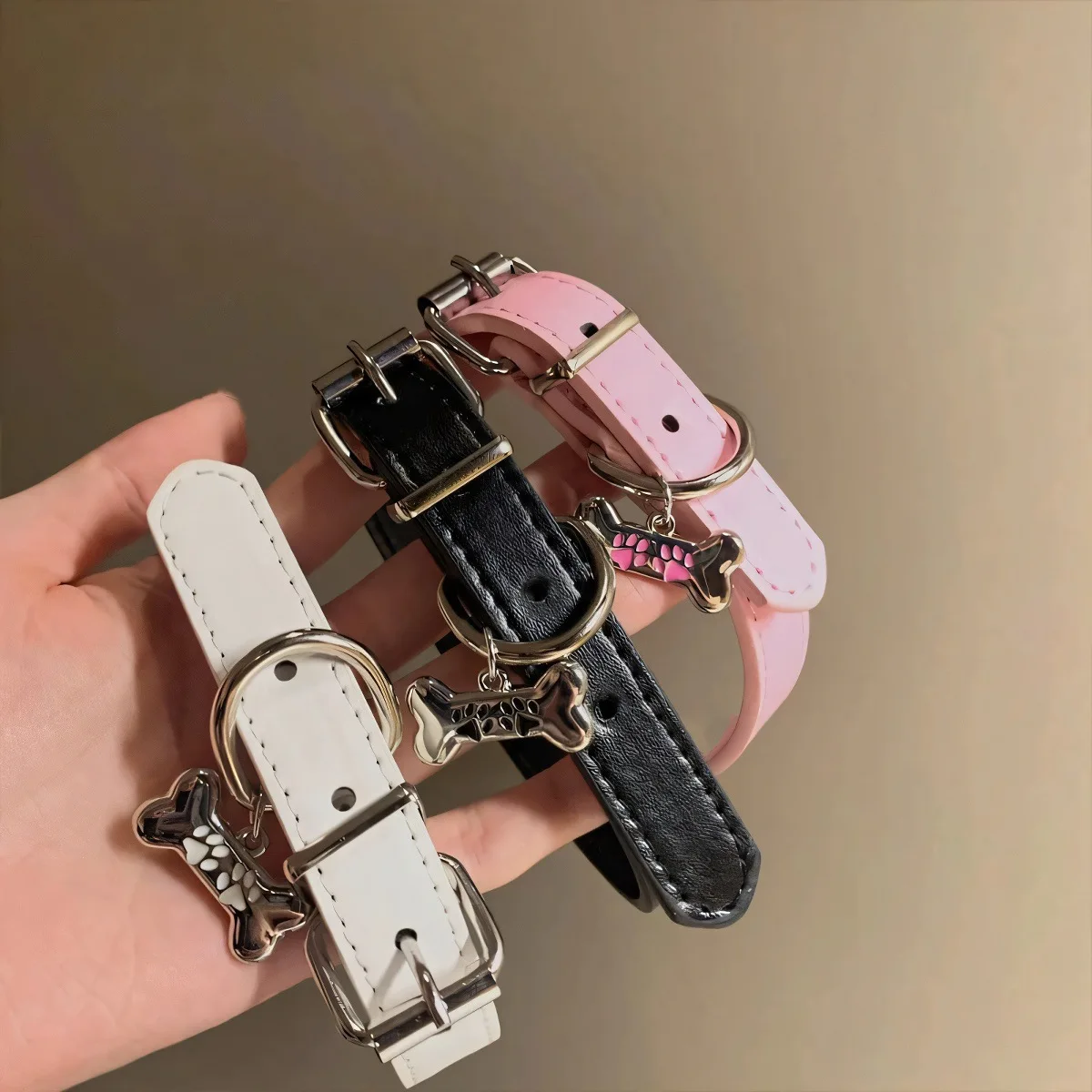 Punk Harajuku Rock and roll Personality Simple Fashion Bone Multicolored Leather Stainless steel Necklace Clavicle chain