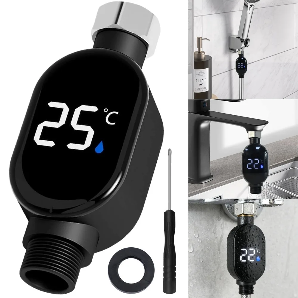 LED Display Shower Water Temperature Gauge Home Waterproof 0-99℃ Water Thermometer Baby Care Bath Intelligent Temperature Meter
