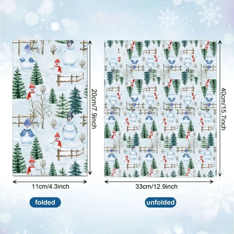 Papel de seda largo navideño de gran tamaño, manteles individuales coloridos con estampado de árbol de pino y muñeco de nieve, 33x40cm, 20 piezas de invierno