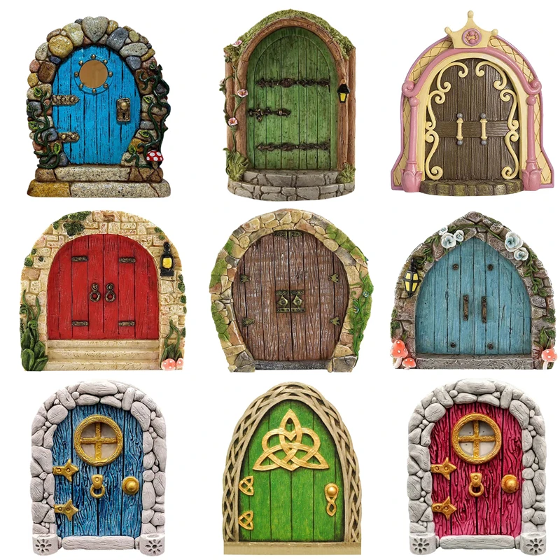 1Pc Wood Miniature Dollhouse Fairy Door Home Mini Arch Window Door Mouse Hole Decoration Outdoor Garden Sculpture Elf Craft